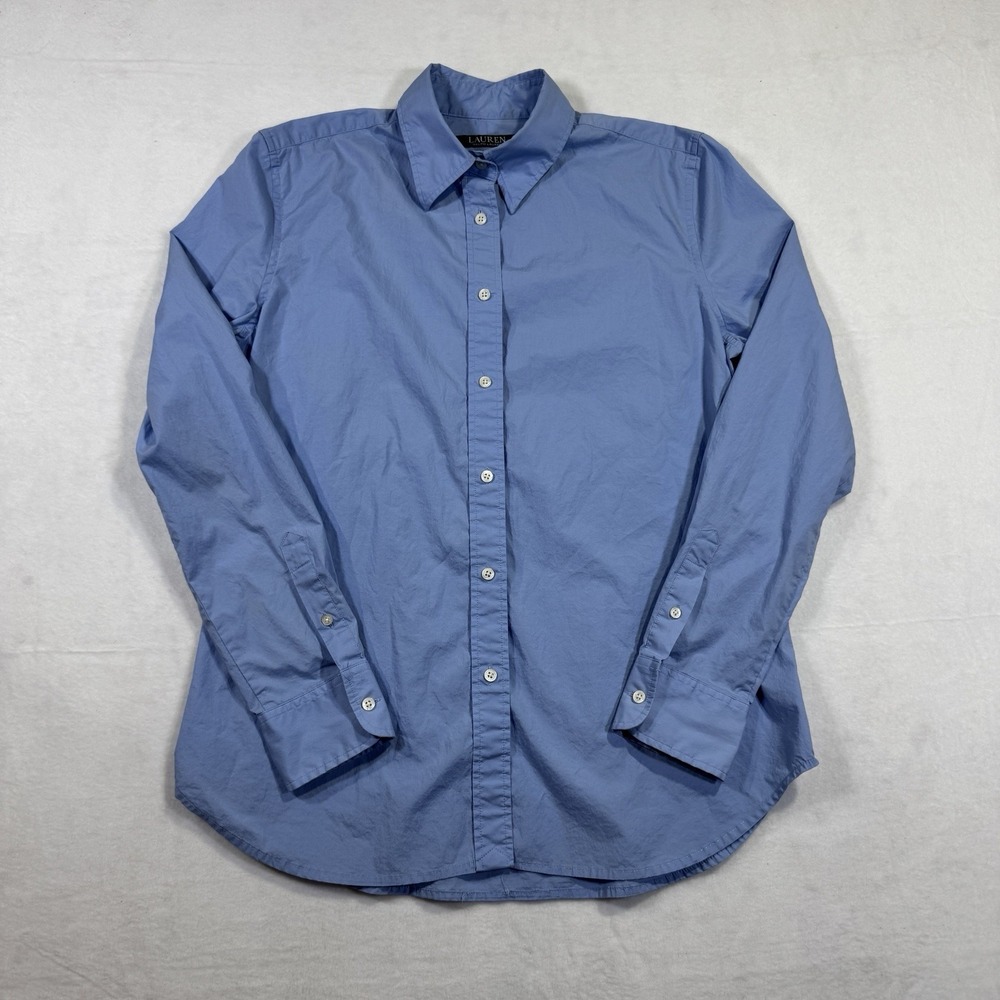 Lauren Ralph Lauren Women's Small Light Blue Button Shirt Cotton Long Sleeve